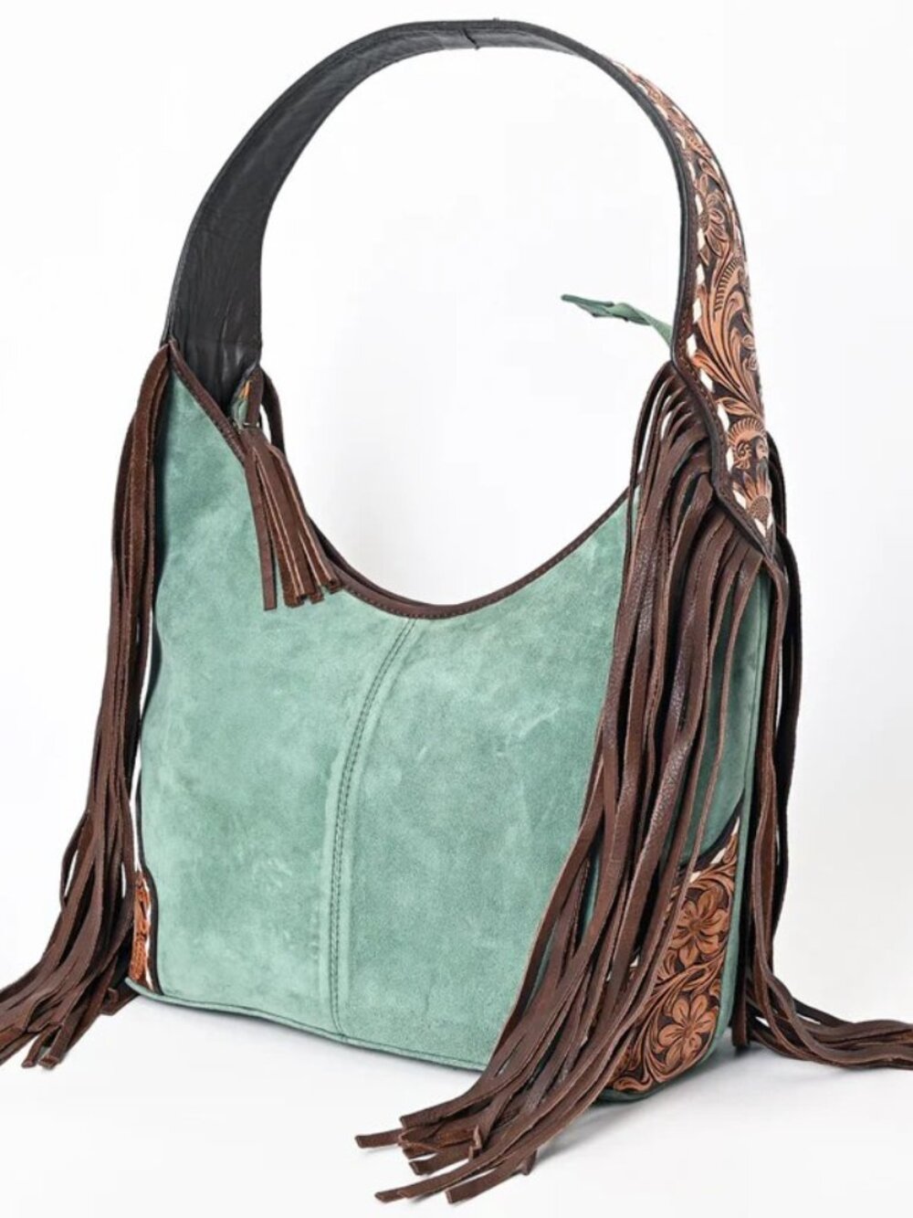American Darling Turquoise Skys Boho Fringe Suede Shoulder Bag - Picture 2 of 8
